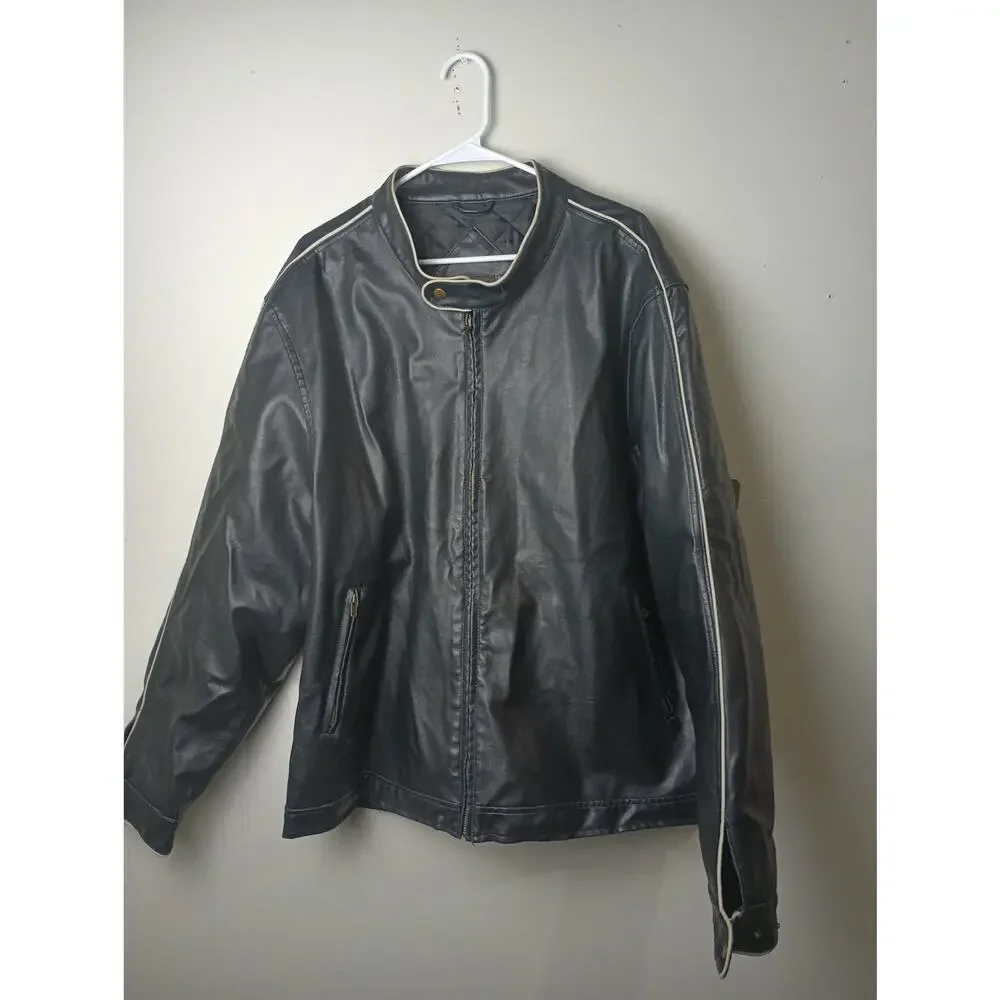 Vtg 90s Arizona Jeans Men Faux Leather Striped Racing Bomber Jacket Quilted 3XL